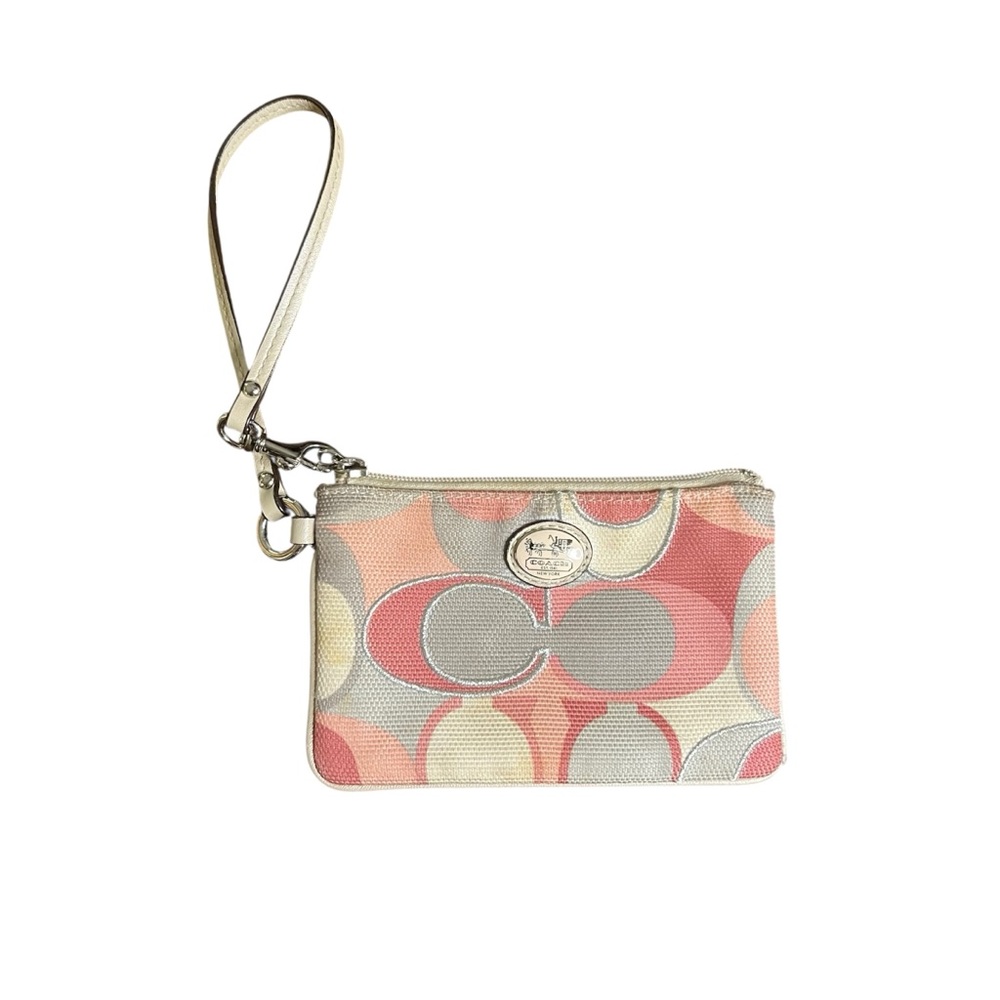 Coach Signature Wristlet Wallet Pink Gray Cream Multicolor Feminine